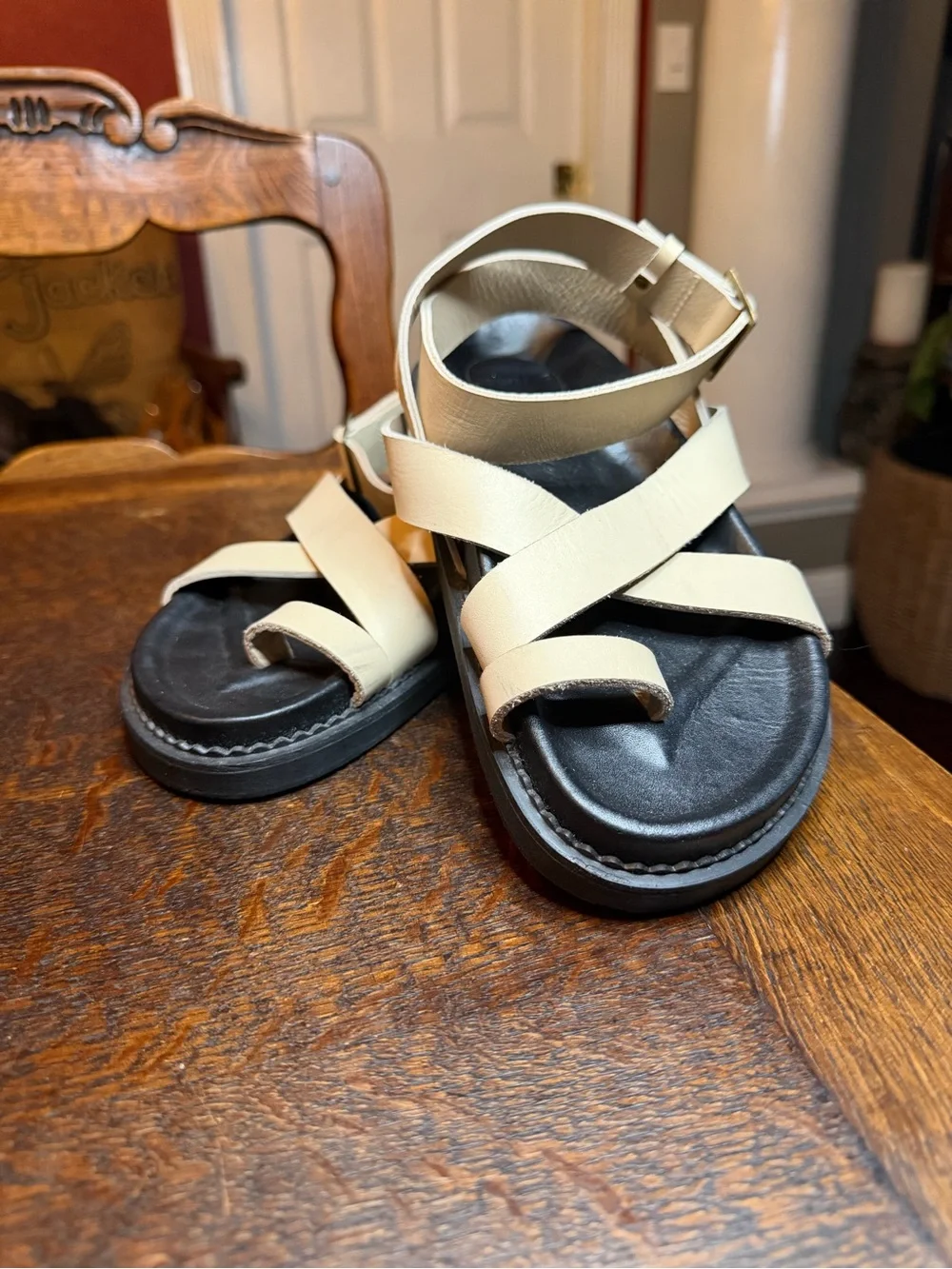 The Bali Tailor Leni Leather Gladiator Sandals Bone Black Size 37